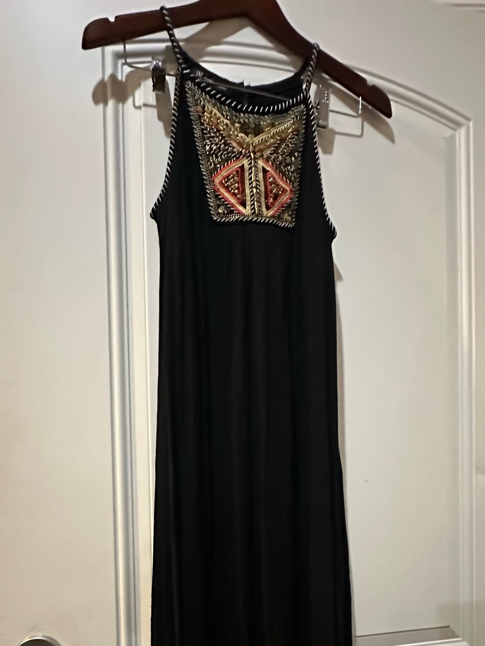 INC International Concepts Black Maxi Dress with Embellished Neckline